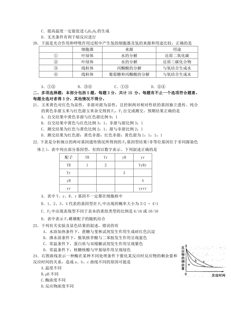 江苏省淮州中学2011届高三生物上学期期中考试苏教版_第4页