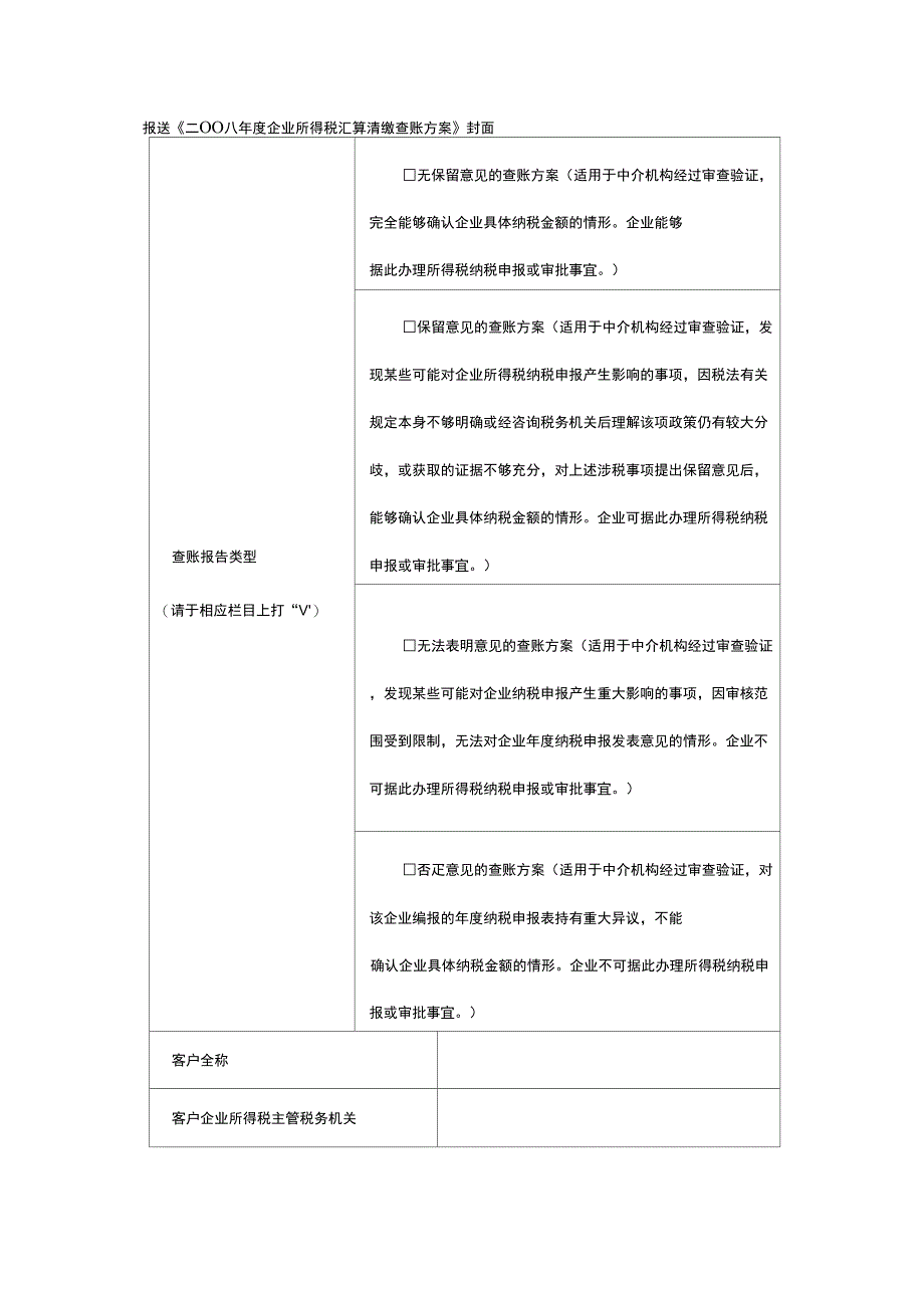 报送二OO八年度企业所得税汇算清缴查账报告封面_第2页