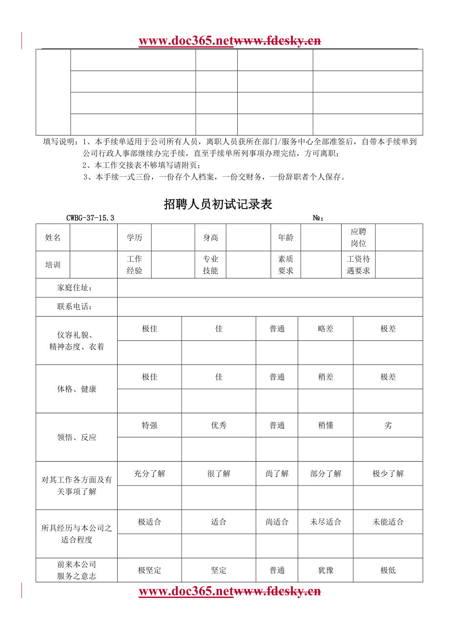 物业名企全套行政人事部表格_第4页