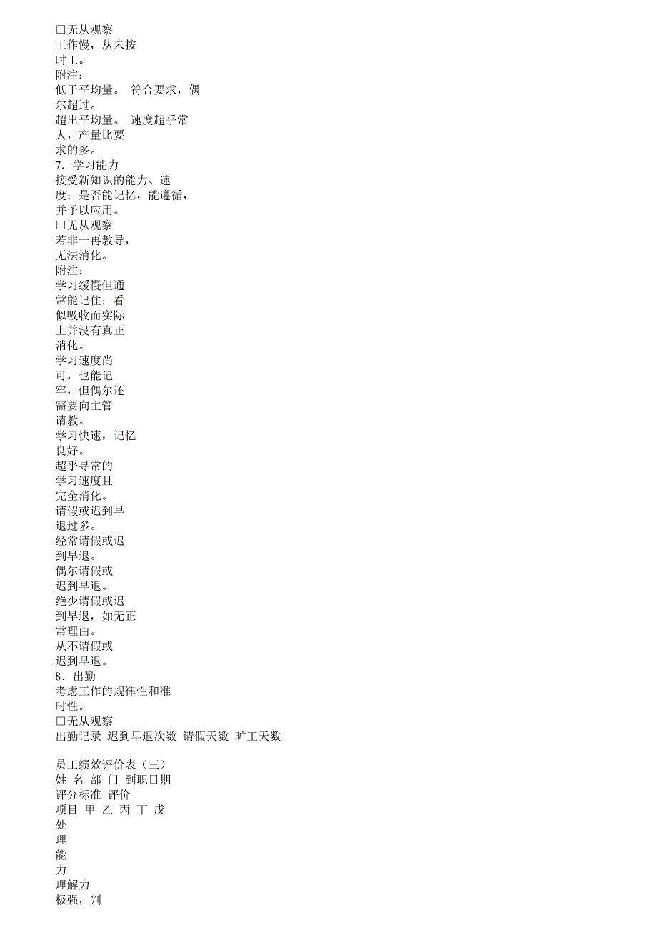 某公司员工绩效评价表格范本_第4页