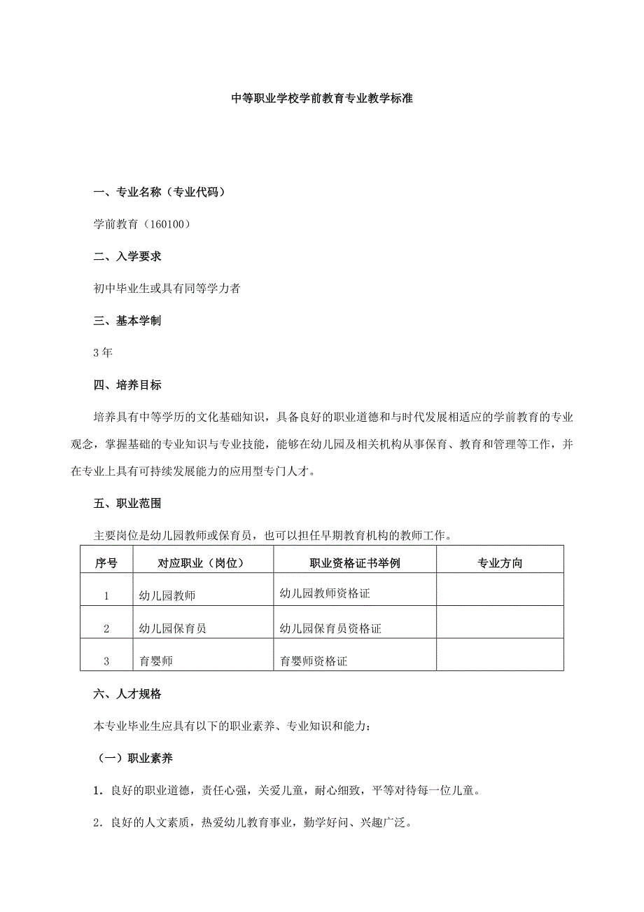 中等职业学校学前教育专业教学标准(5月1日修订版)剖析_第1页