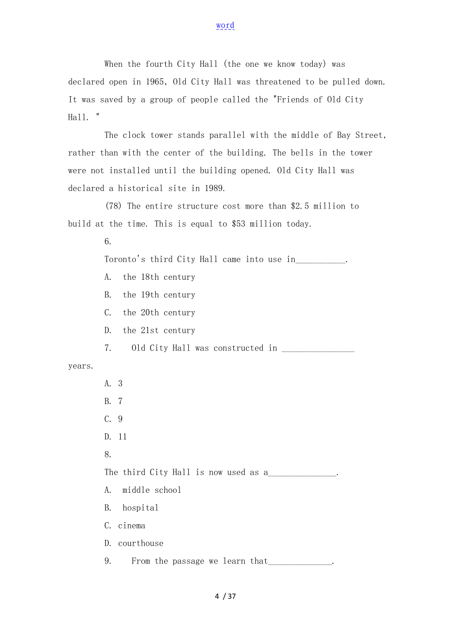 11月北京地区成人本科学士学位英语真题与答案_第4页