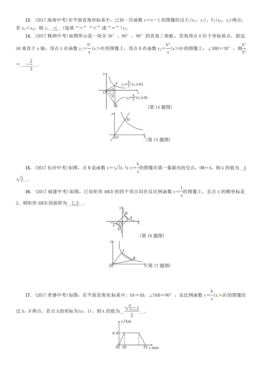 河北省2018年中考数学总复习第二编专题突破篇专题5一次函数反比例函数与实际应用精练试题_第3页