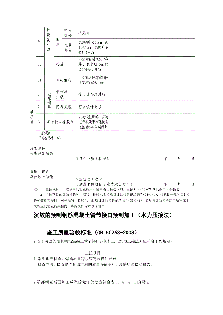 glg229 沉放的预制钢筋混凝土管节接口预制加工(水力压接法)施工检验批质量验收记录_第3页