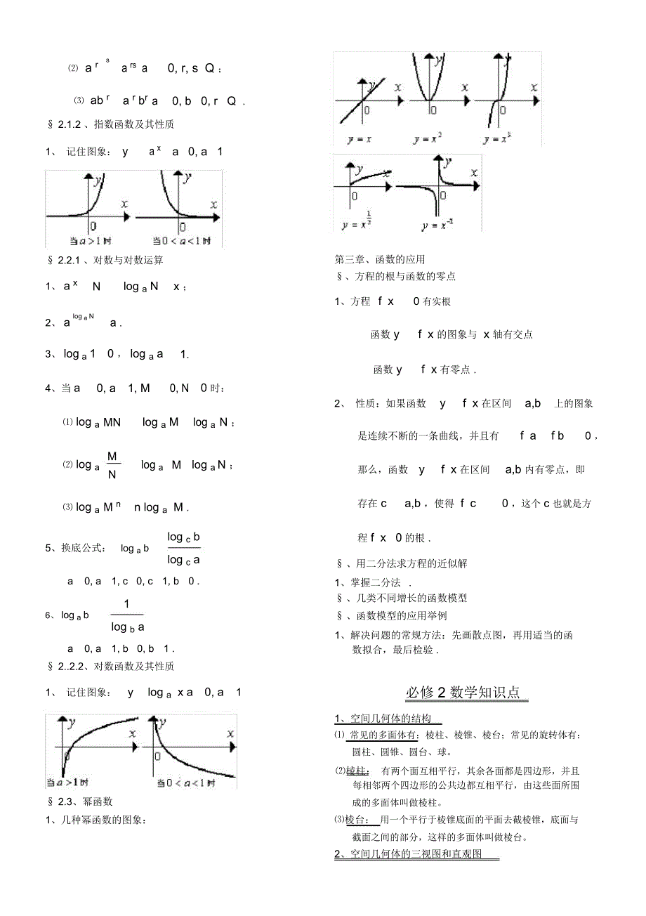 人教A版高中数学必修1-5知识点归纳讲解学习_第2页