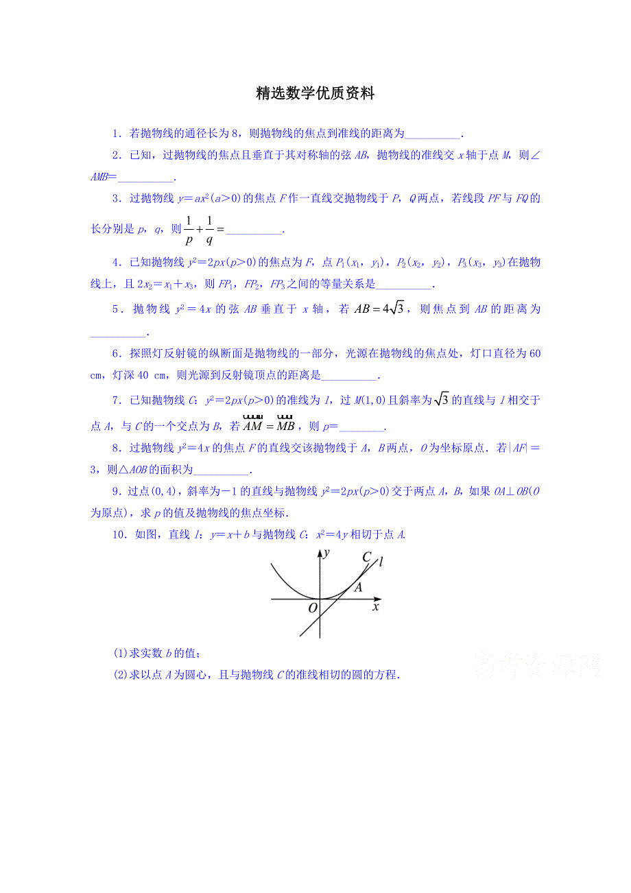 [最新]苏教版高中数学选修11同步课堂精练：2.4.2　抛物线的几何性质 含答案_第1页
