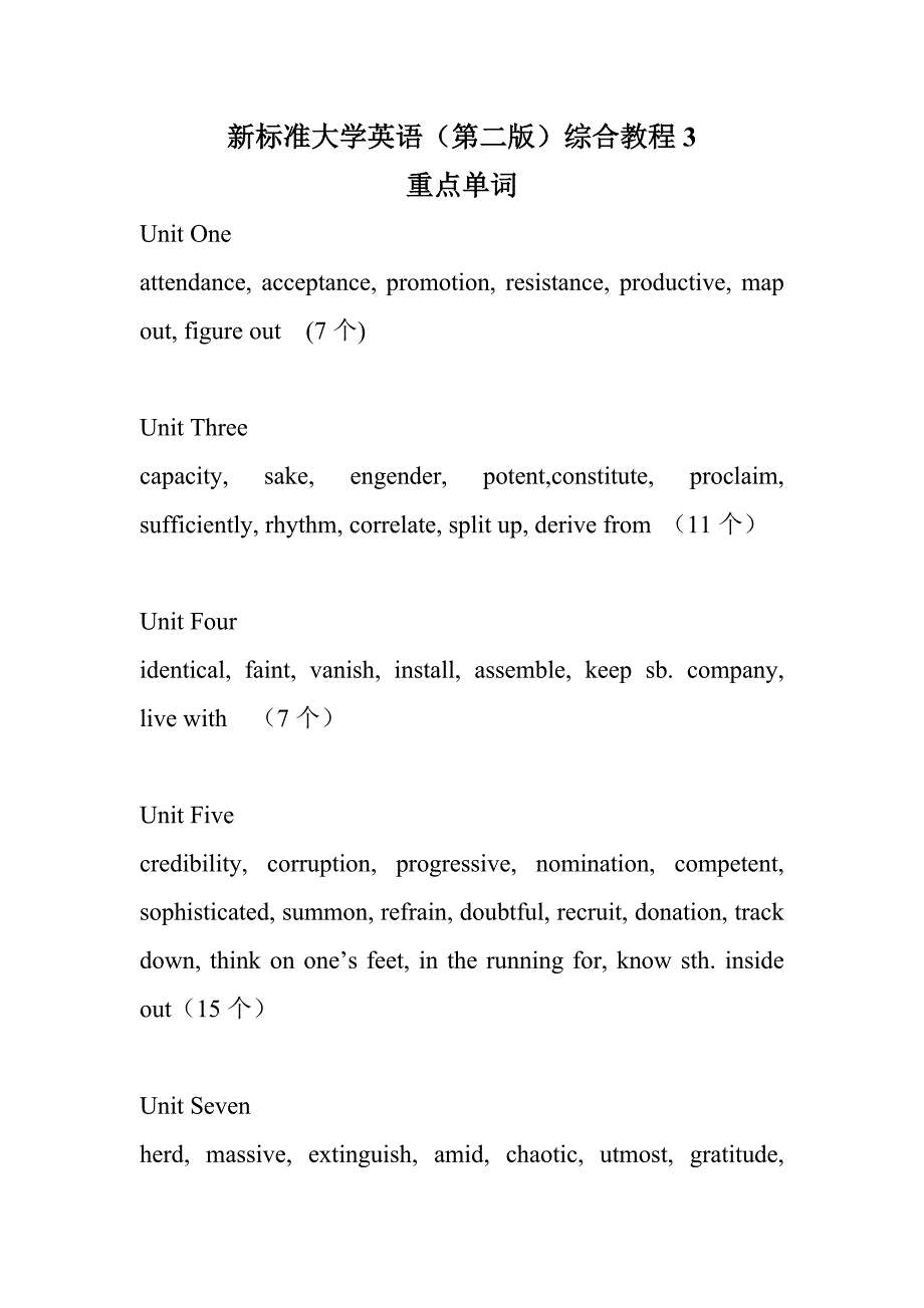 新标准大学英语(第二版)综合教程3 重点单词(鲁东大学)_第1页