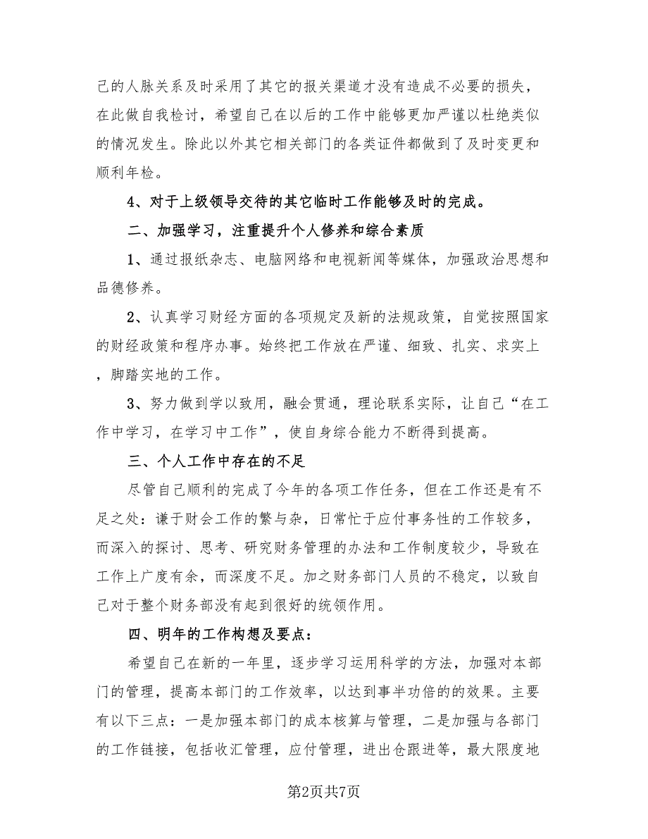 2023年财务经理个人工作总结（2篇）_第2页