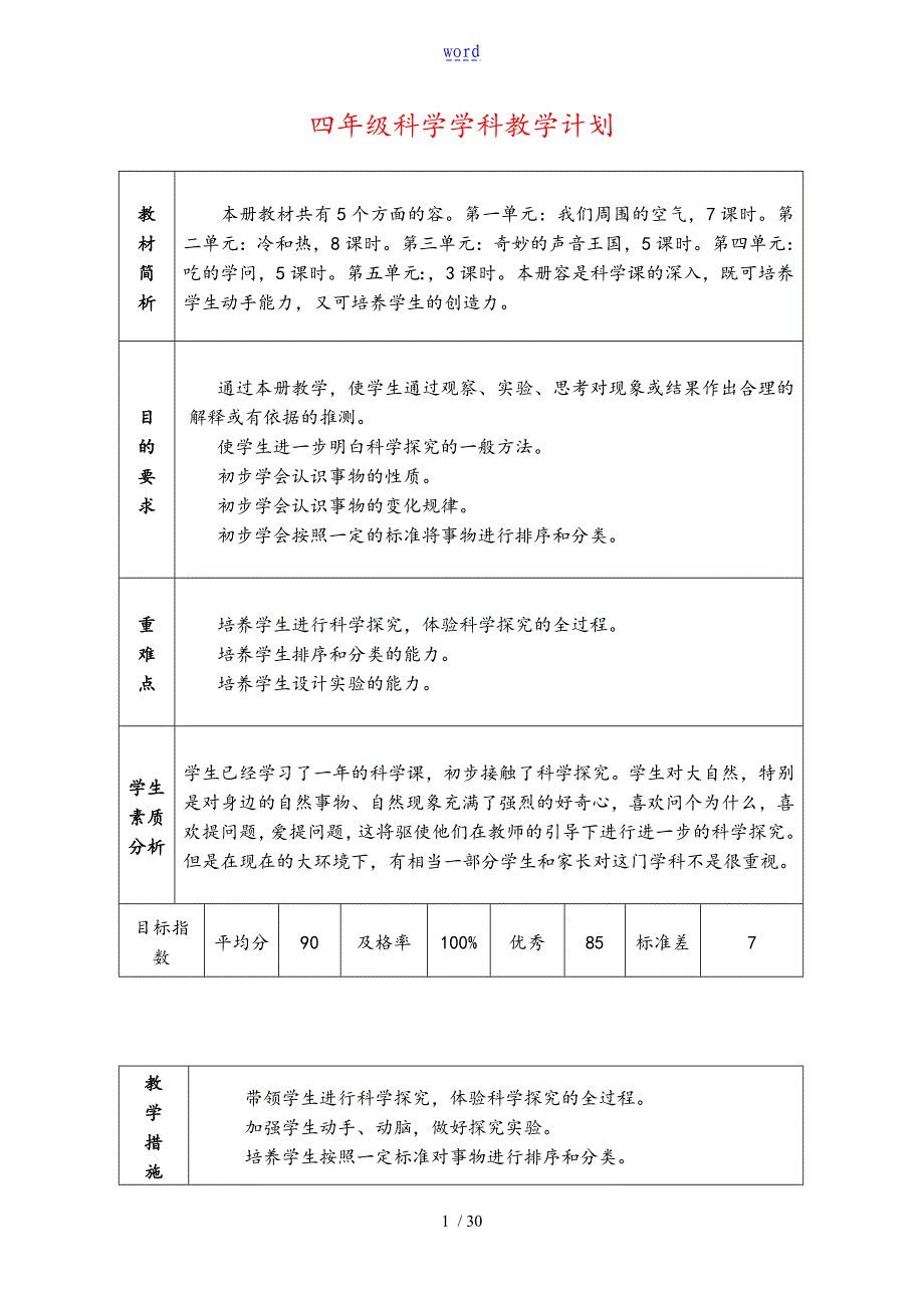 苏教版国标本小学科学四年级上册全册教案设计(凤凰国标版)_第1页