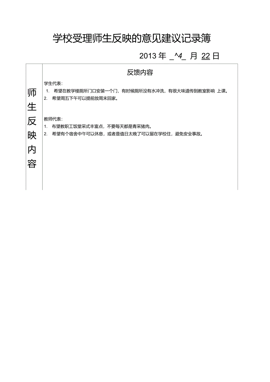 学校回复师生反映的意见建议记录范文_第4页