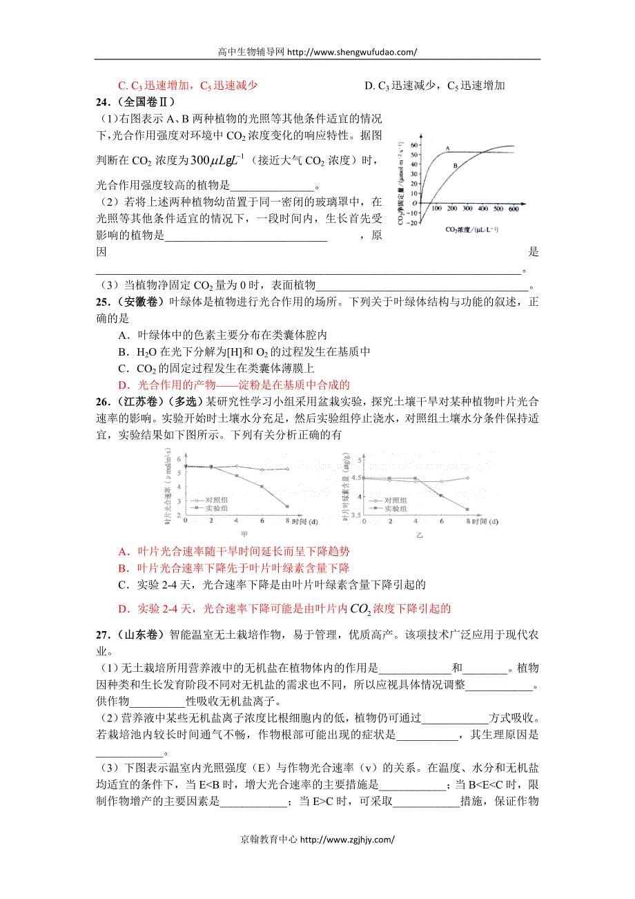 高考生物试题目分类整理汇编细胞代谢_第5页