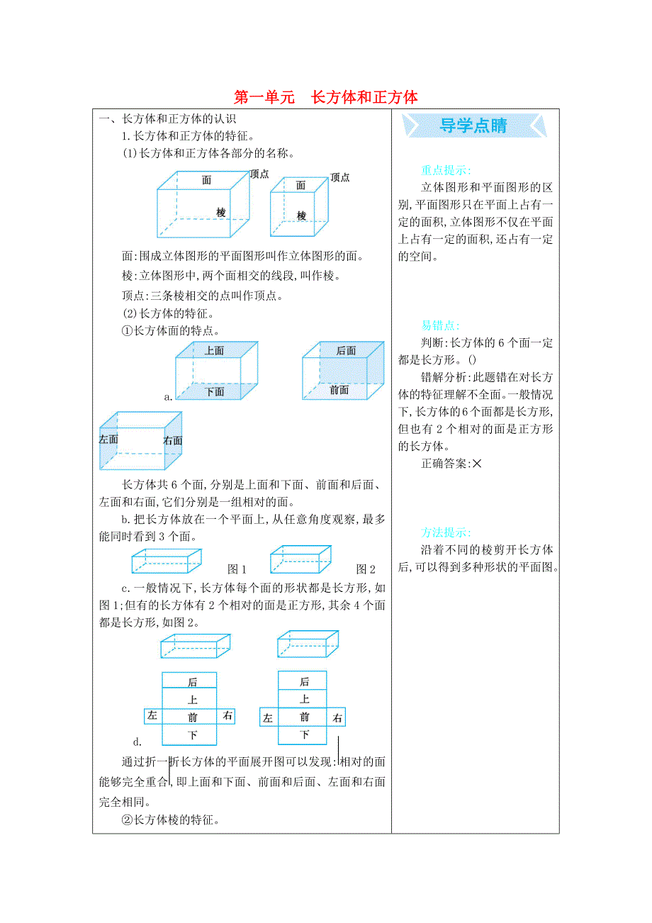五年级数学下册一长方体和正方体知识清单素材北京版_第1页