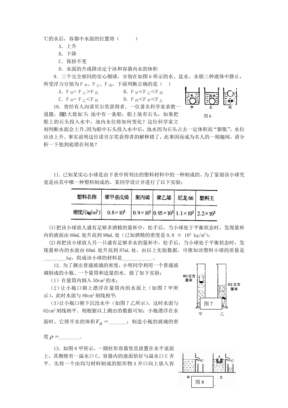 八年级物理下册 第九章 浮力与升力 9.3 研究物体的浮沉条件特色训练 粤教沪版_第2页