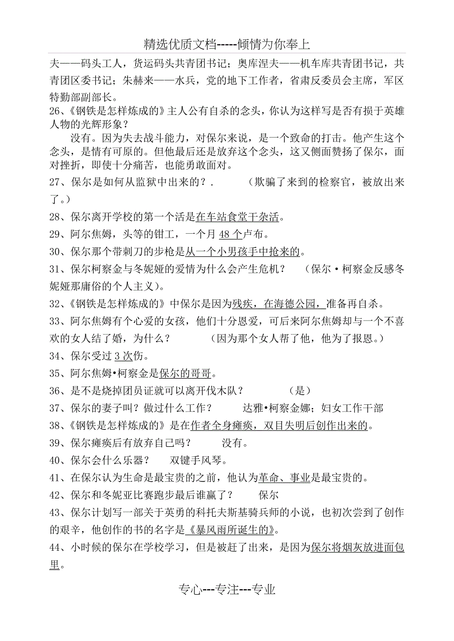 《钢铁是怎样炼成的》课外阅读练习题(共8页)_第4页