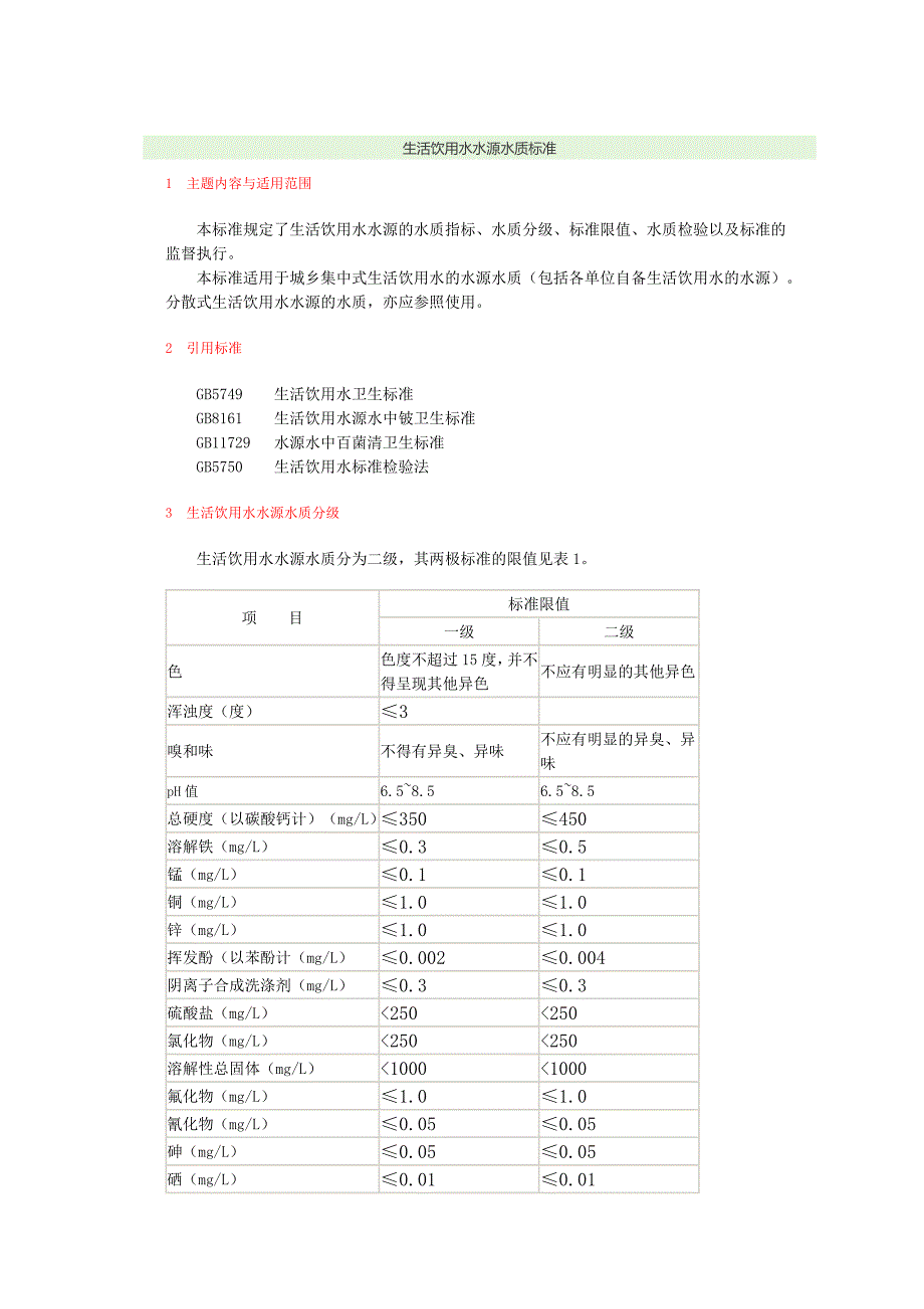 生活饮用水水源水质标准_第1页