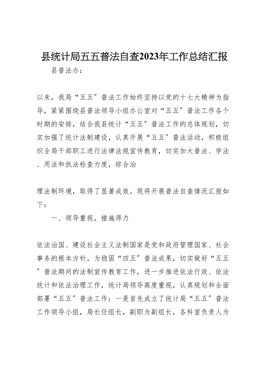 2023年县统计局五五普法自查工作总结汇报.doc_第1页