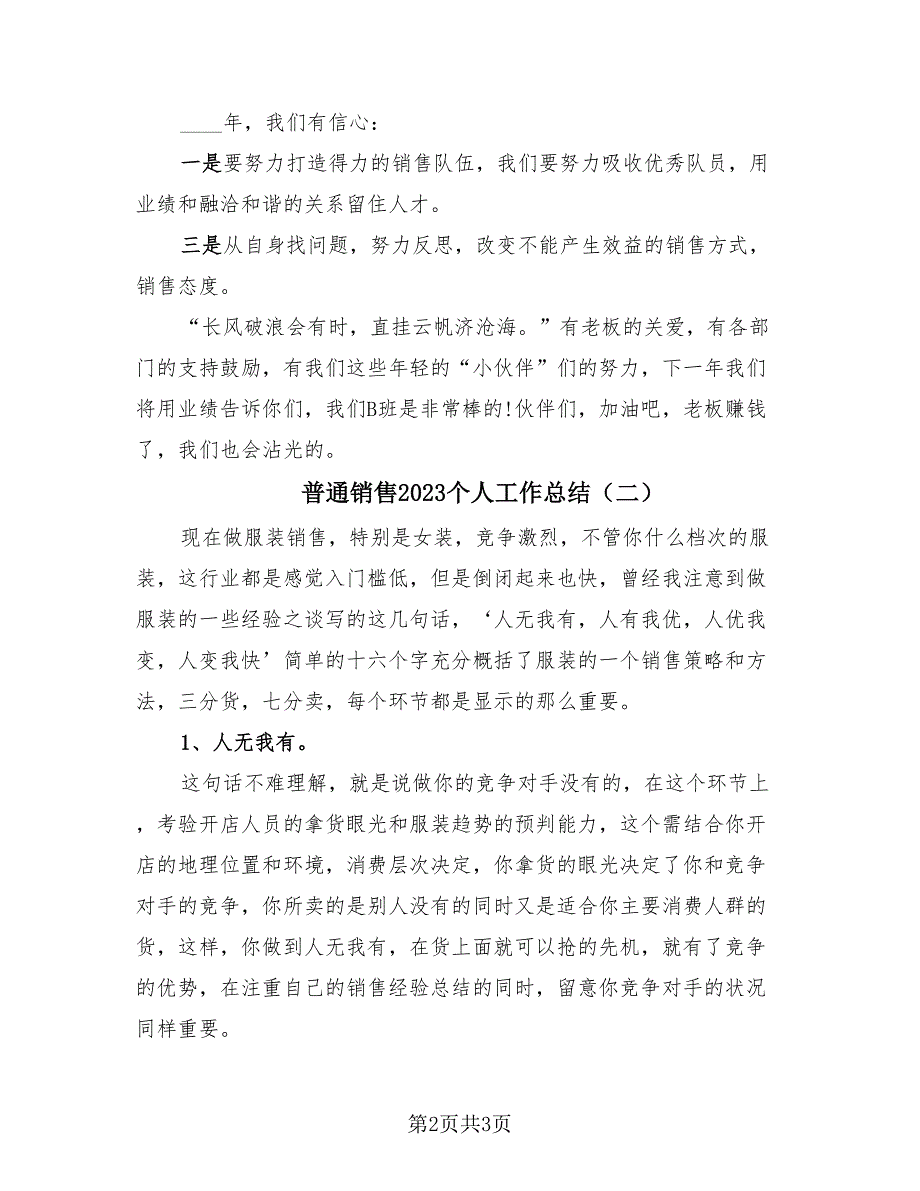 普通销售2023个人工作总结（2篇）.doc_第2页