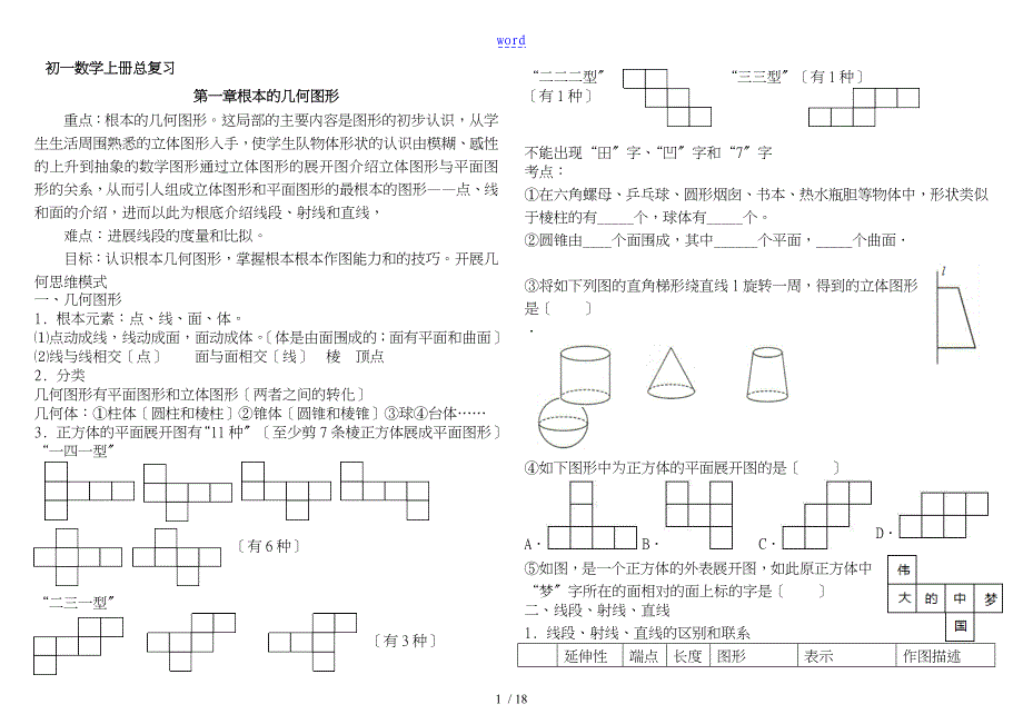 青岛版七年级数学上册重点难点目标知识点归纳_第1页