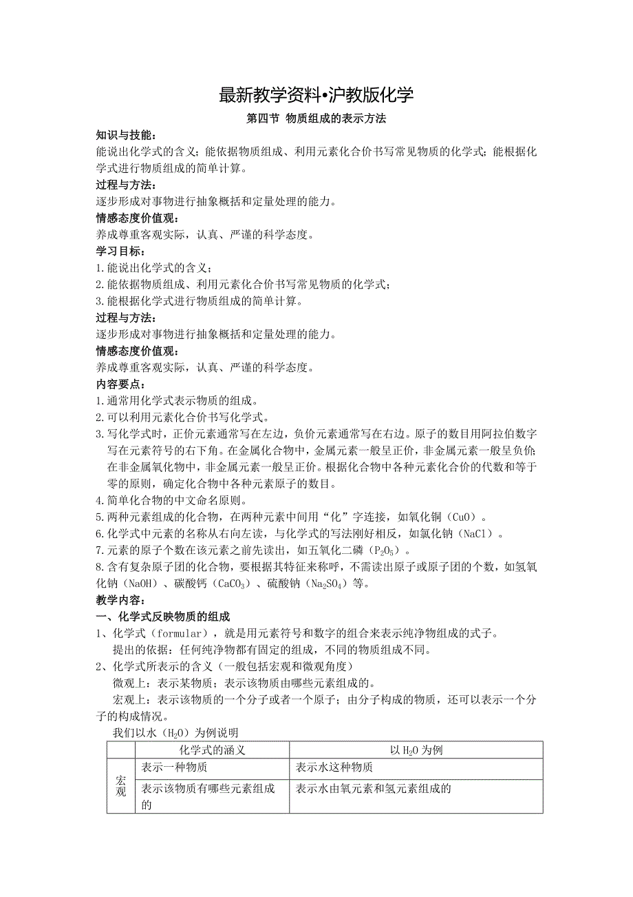 【最新资料】沪教版九年级化学3.4 物质组成的表示方法教案设计_第1页