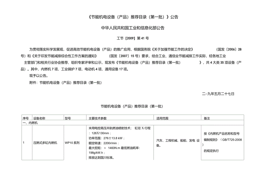 工业和信息化部节能机电设备产品推荐目录第一批_第1页