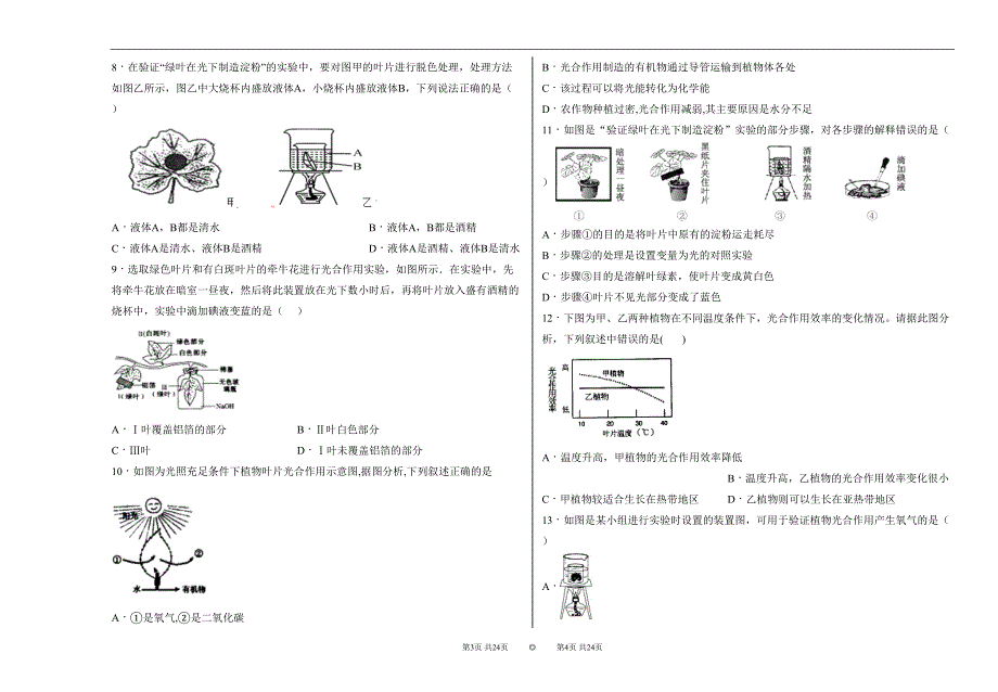 浙教版八年级科学光合作用试卷精选(含答案)1(DOC 15页)_第2页