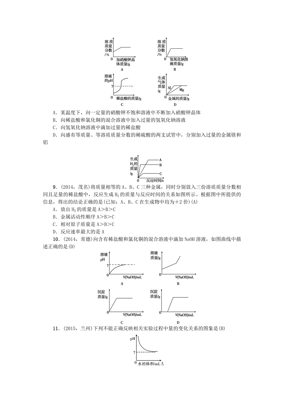 精品甘肃省中考化学 专题五 坐标曲线题训练_第4页