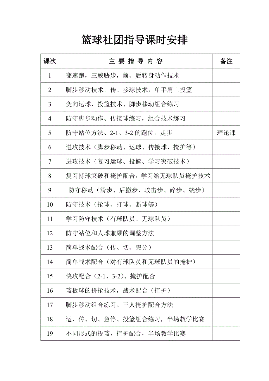 篮球社团指导课时安排_第1页