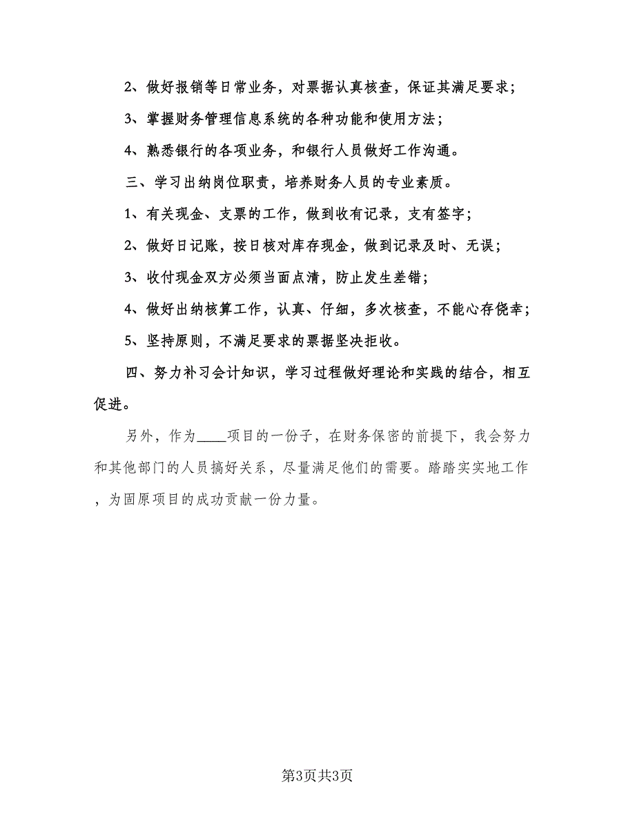 精选财务出纳工作计划标准模板（二篇）.doc_第3页