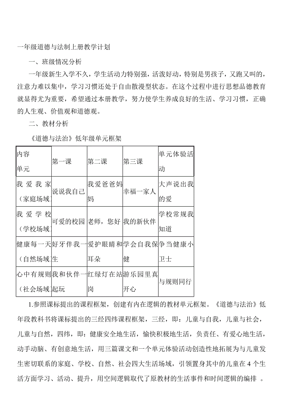 苏教版小学一年级上册道德与法治教学计划与全册教学设计名师制作精品教学资料_第1页