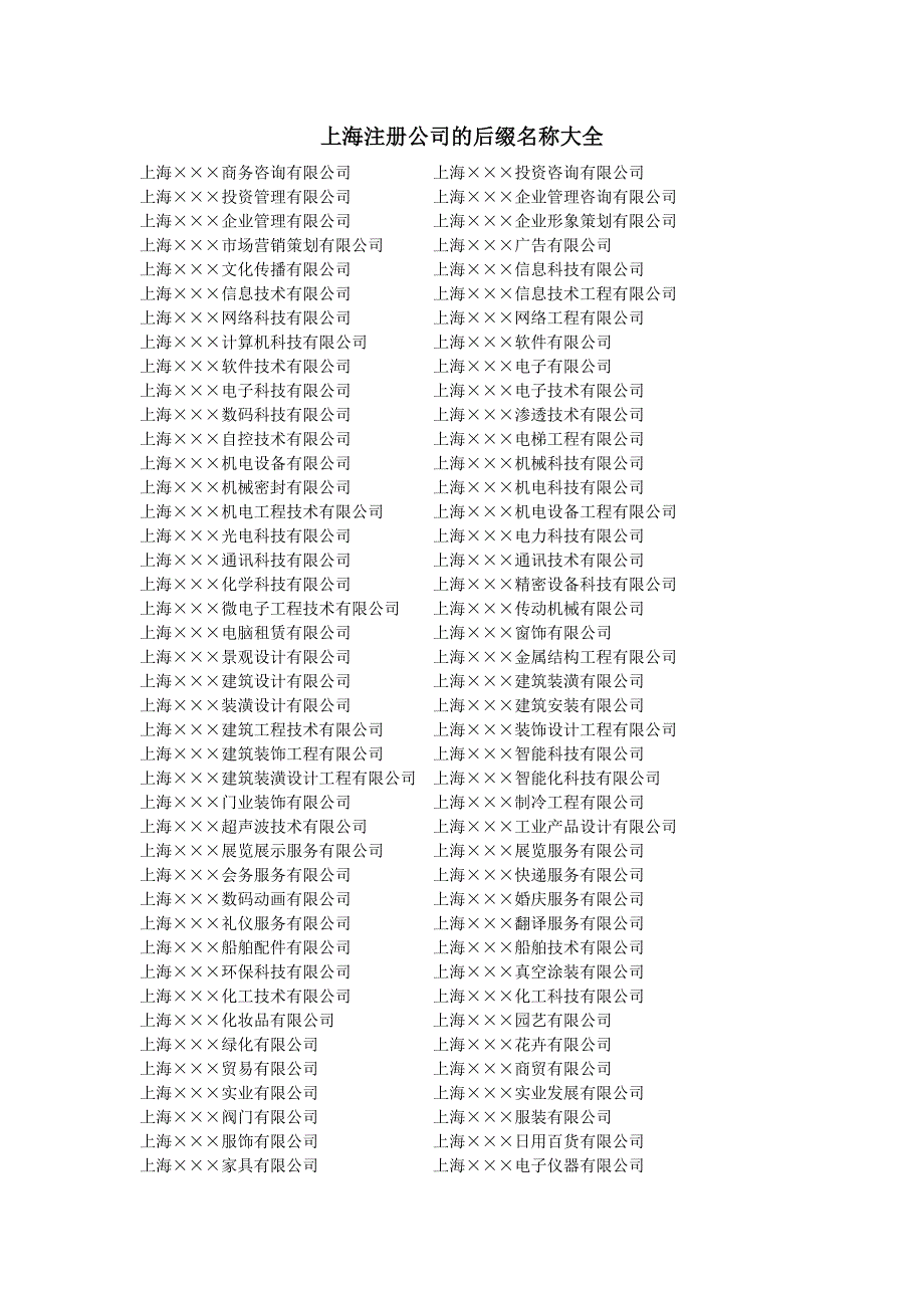 上海注册公司的后缀名称大全_第1页
