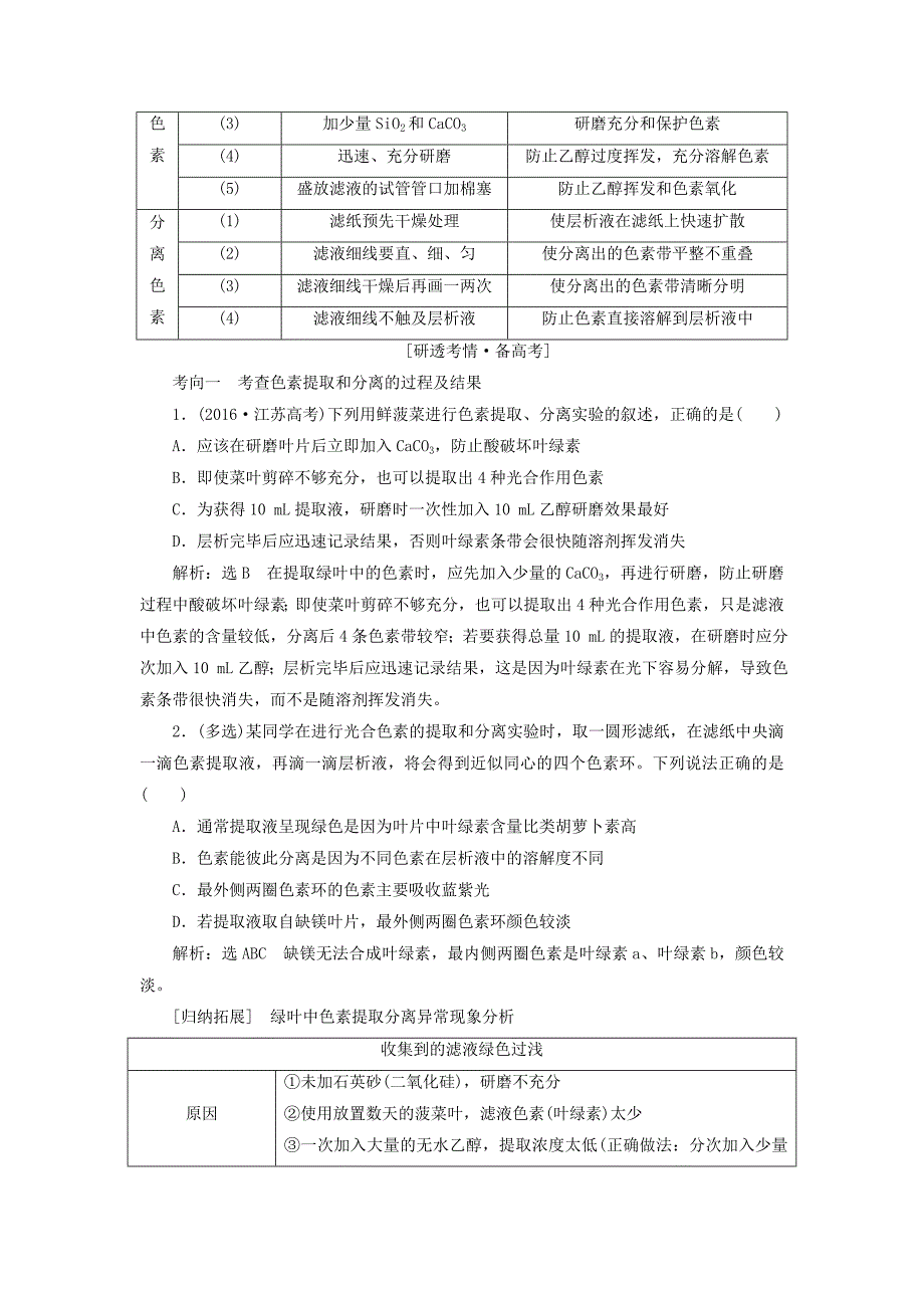 （江苏专版）2022年高考生物一轮复习 第三单元 第3讲 能量之源--光与光合作用讲义（含解析）（必修1）_第2页