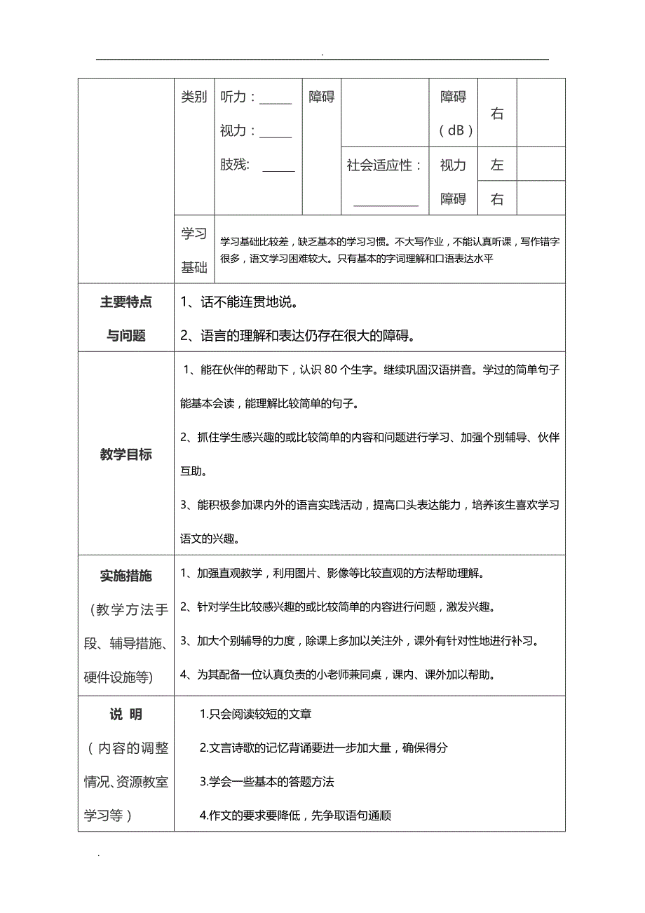 随班就读残疾学生个别化教学计划.doc_第3页