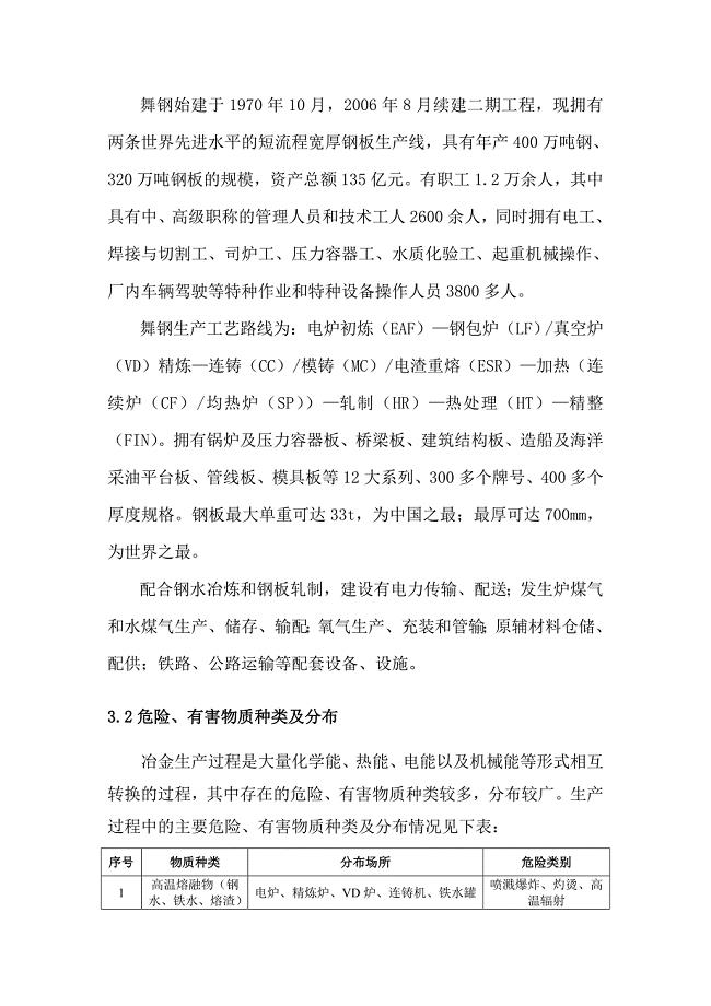 舞钢公司简介及危险源介绍...doc