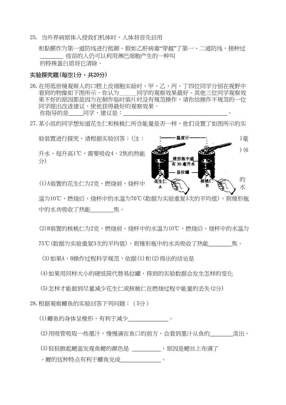 初中生物教师专业素质考试题(DOC 6页)_第5页