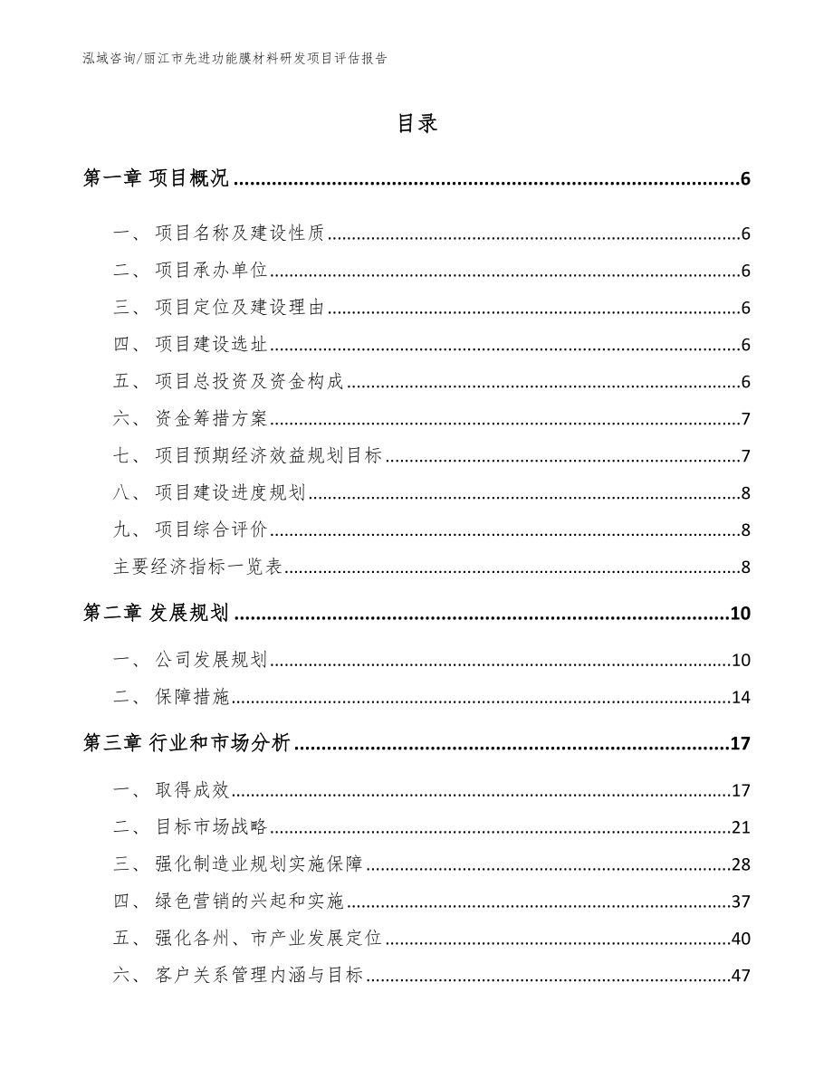 丽江市先进功能膜材料研发项目评估报告参考模板_第1页