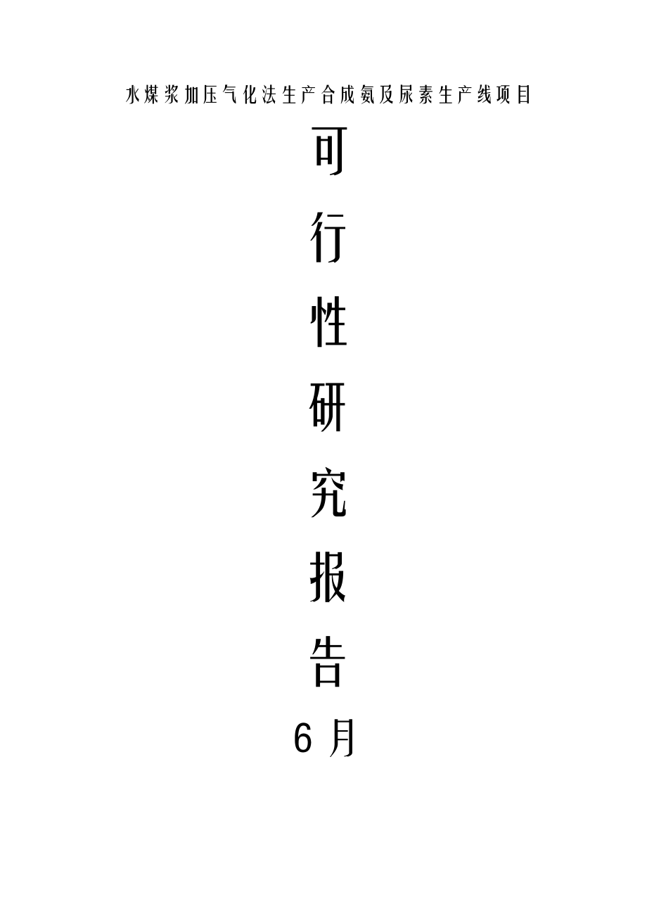 水煤浆加压气化法生产合成氨及尿素生产线项目可行性研究报告_第1页