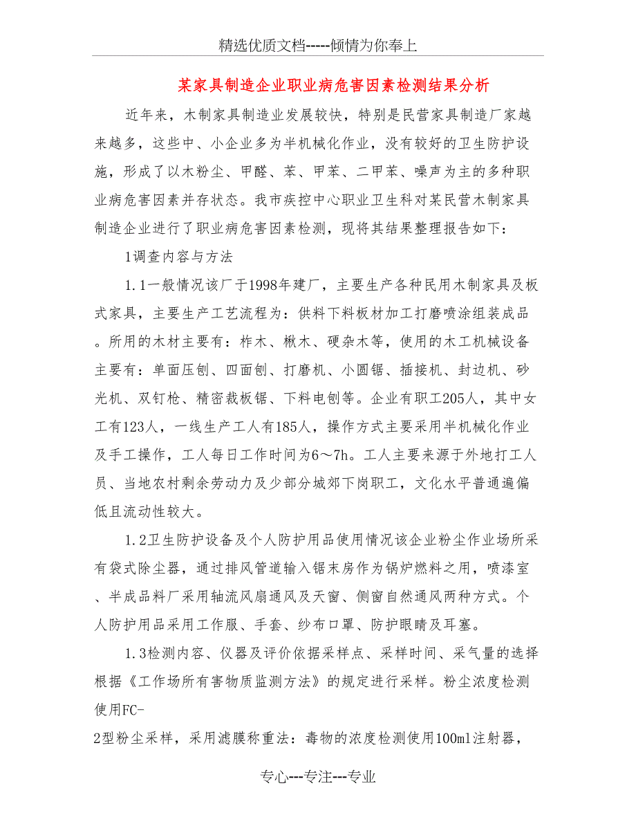 某家具制造企业职业病危害因素检测结果分析_第1页