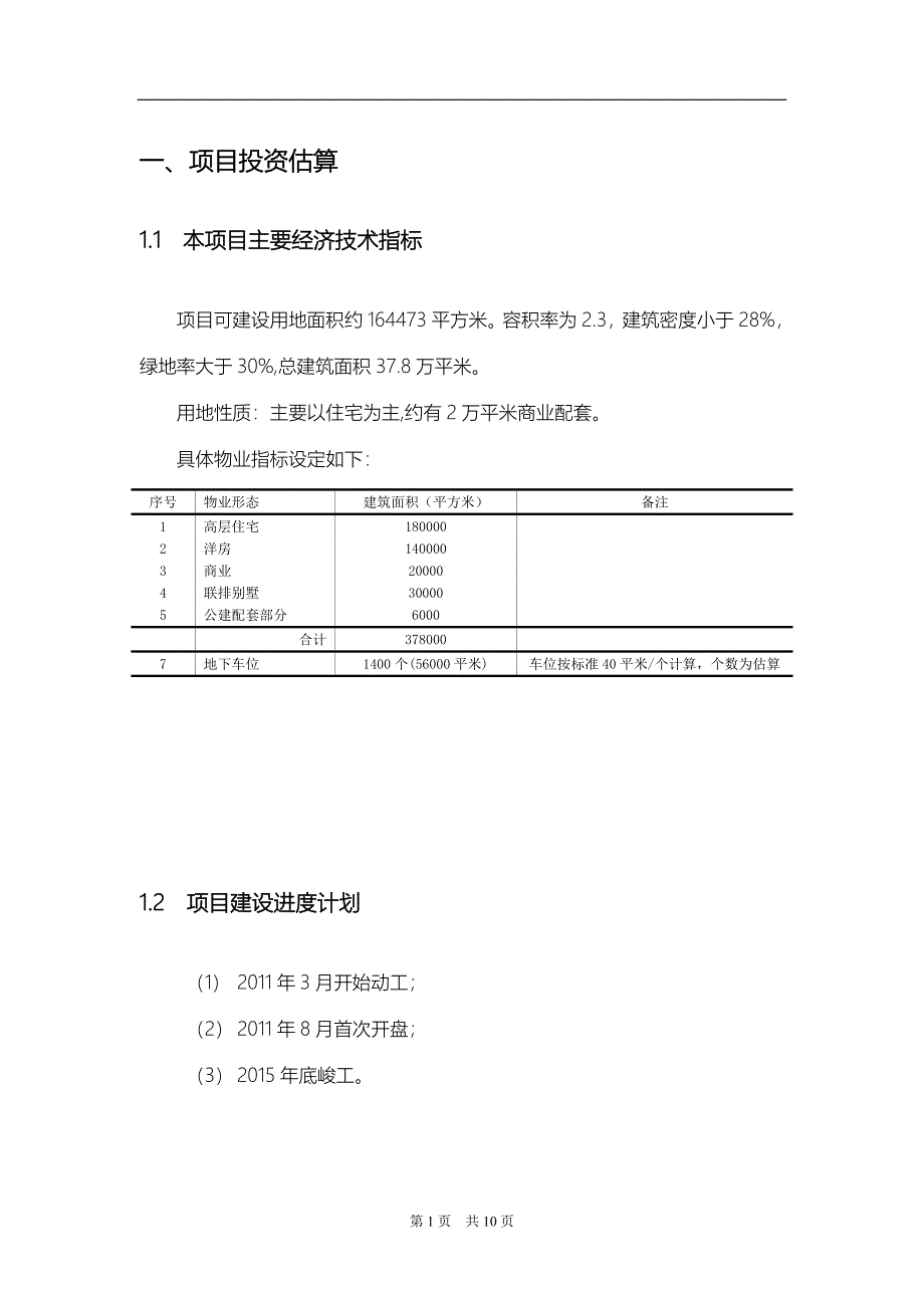 房地产项目前期经济测算_第1页