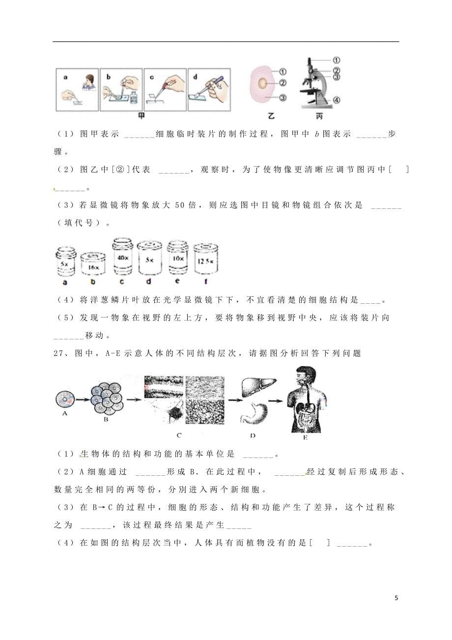 内蒙古乌海市2017-2018学年七年级生物上学期期中试题 新人教版_第5页