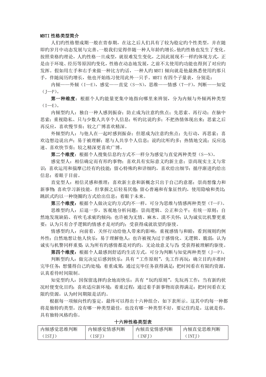 MBTI职业性格测试解释_第1页