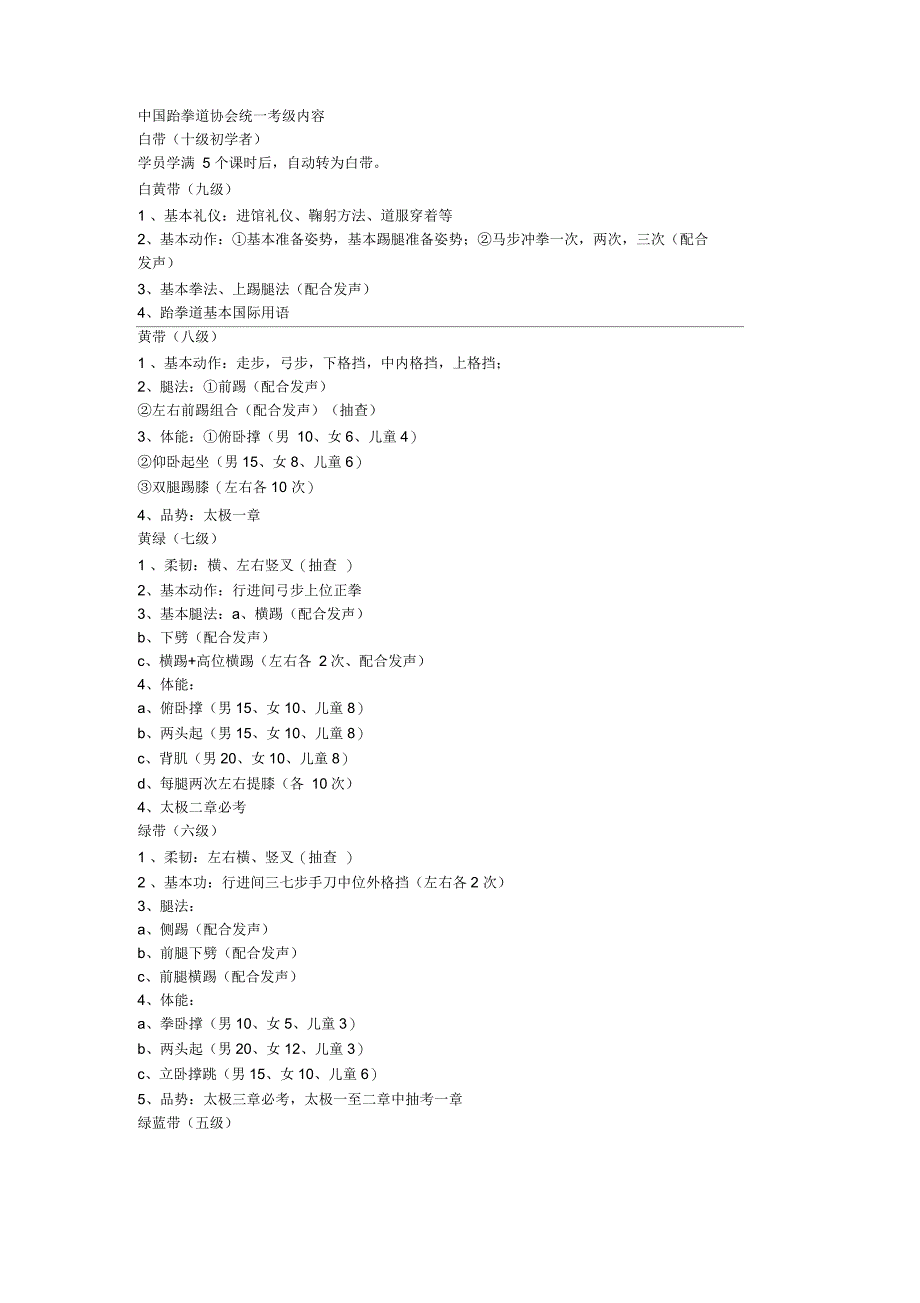 中国跆拳道协会考级标准_第1页