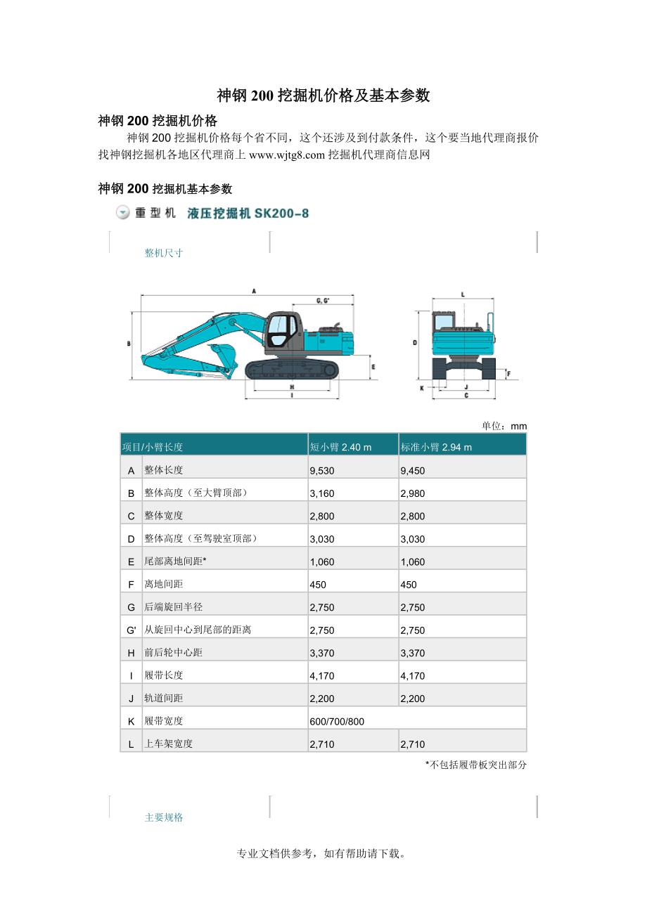 神钢200挖掘机价格及基本参数.doc_第1页