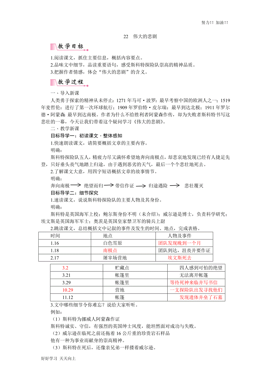 人教版部编版初中初一年级七年级语文下册---伟大的悲剧--配套教学教案_第1页