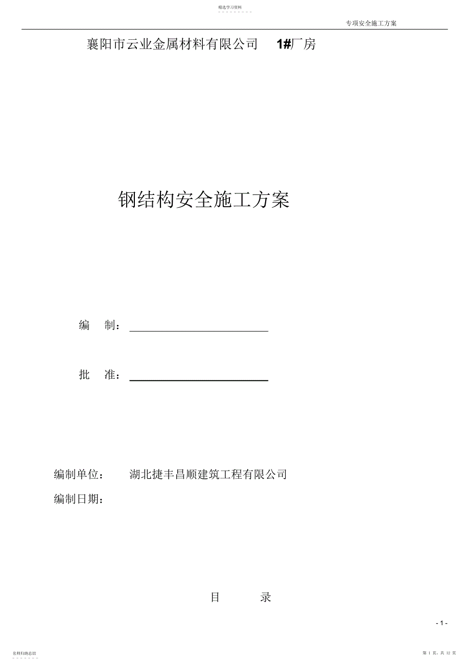 2022年钢结构安全专项施工方案_第1页