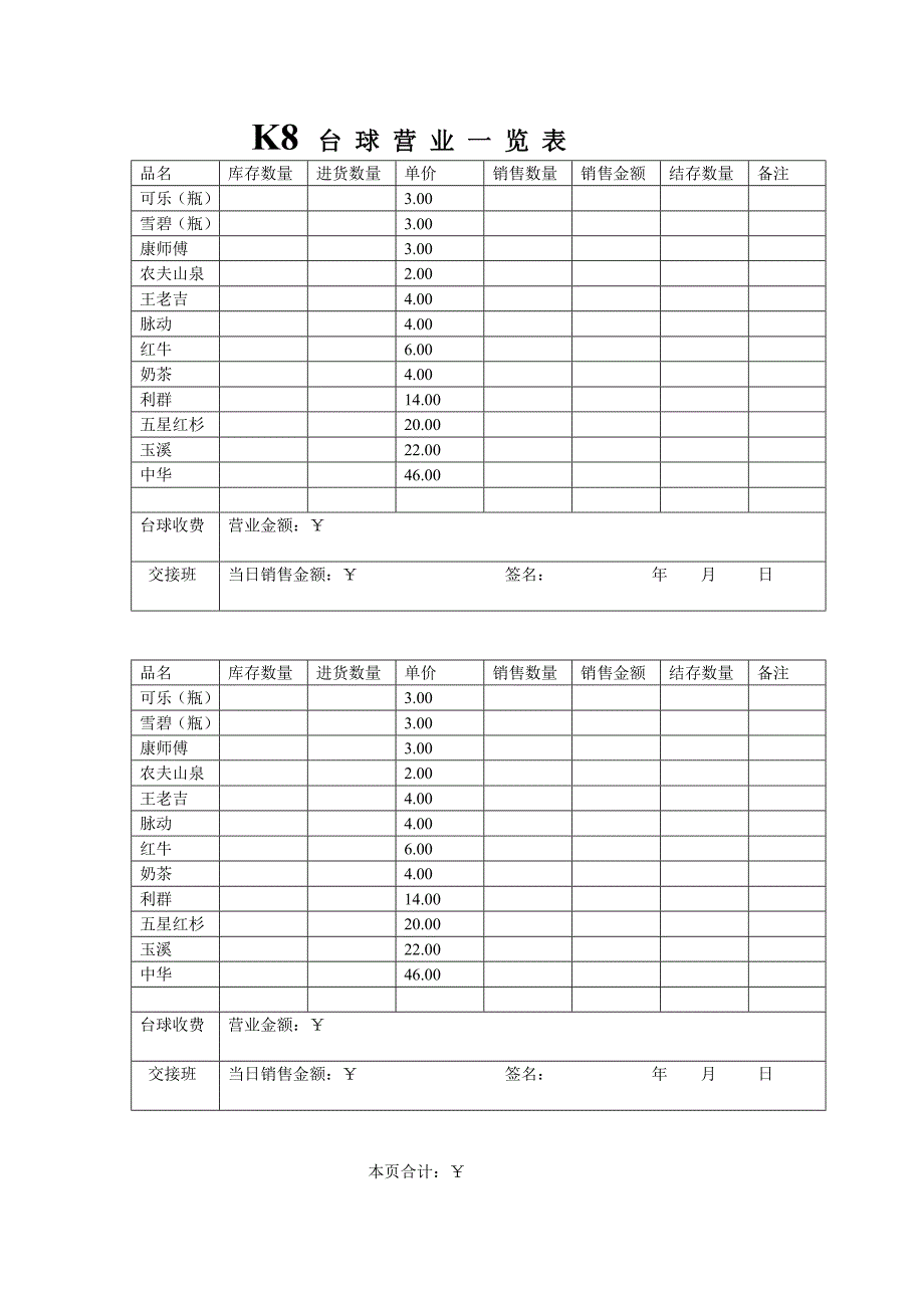 K8台球营业一览表_第1页