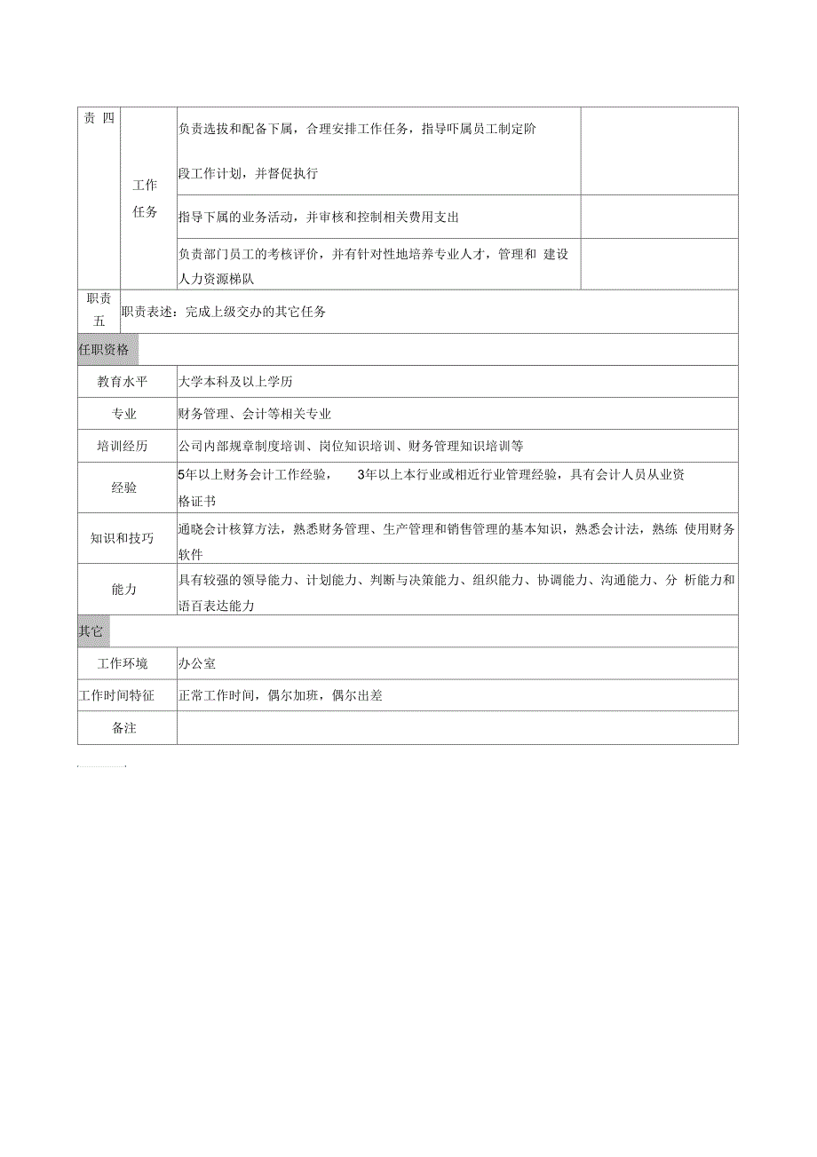 日化企业财务会计经理岗位说明书_第2页