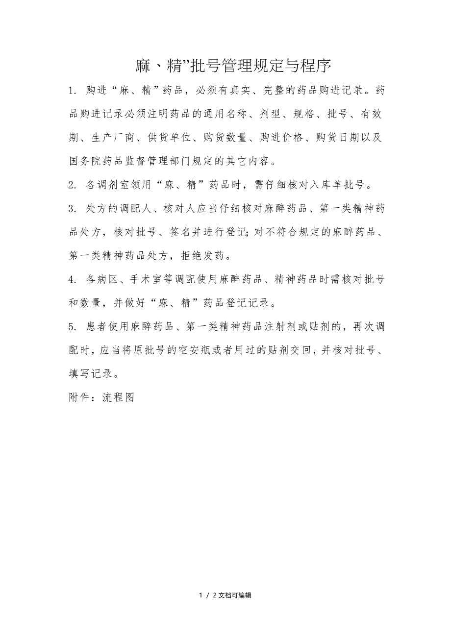 “麻、精”药品实行批号管理的程序_第1页