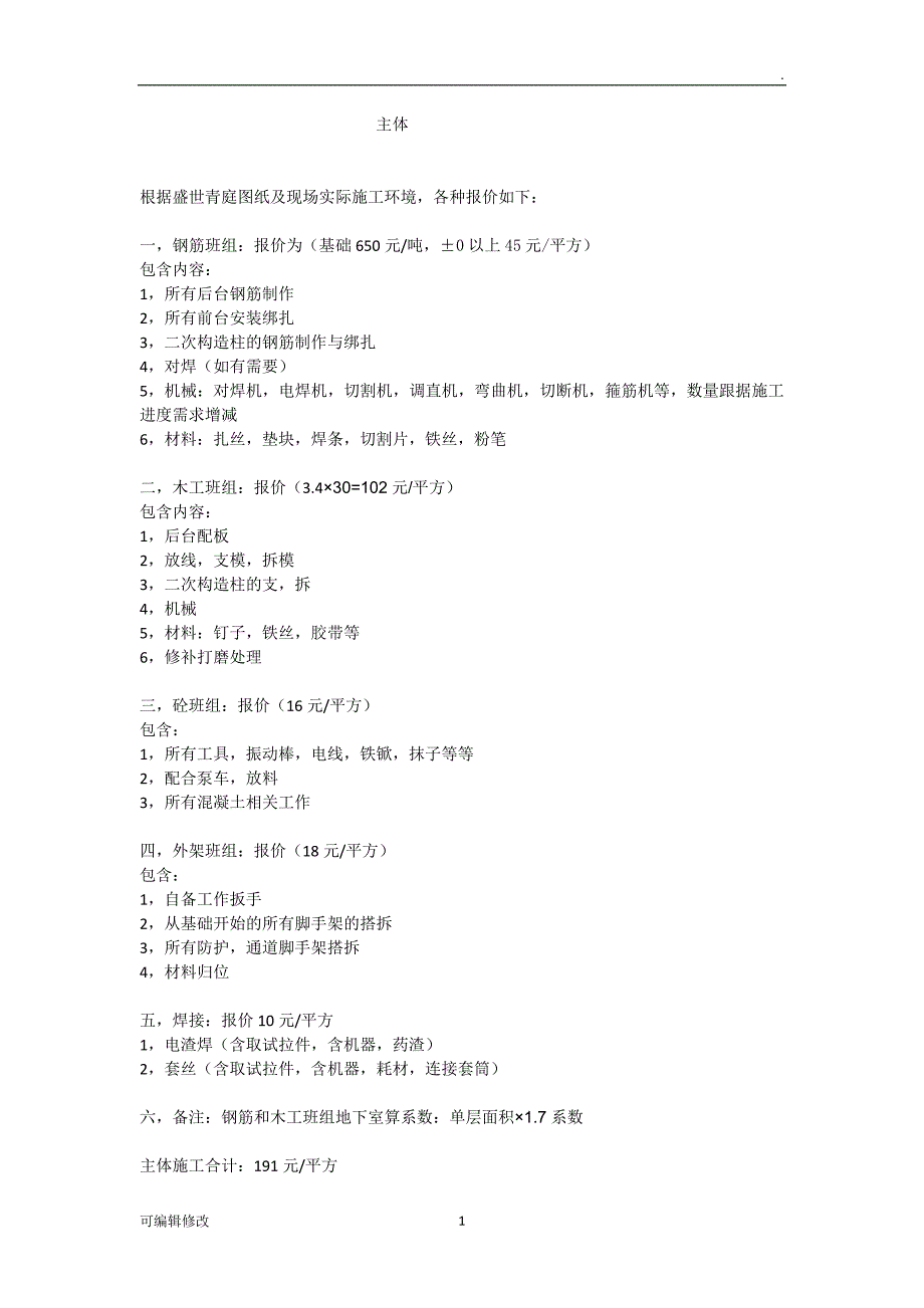 建筑劳务清包报价明细.doc_第1页