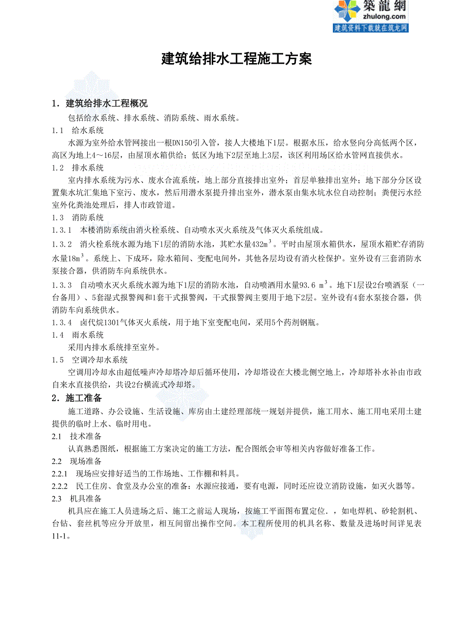 精品资料2022年收藏某大楼给排水工程施工方案secret_第1页