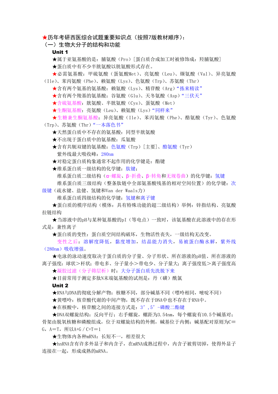 ★历年生化考研西医综合试题重要知识点_第1页